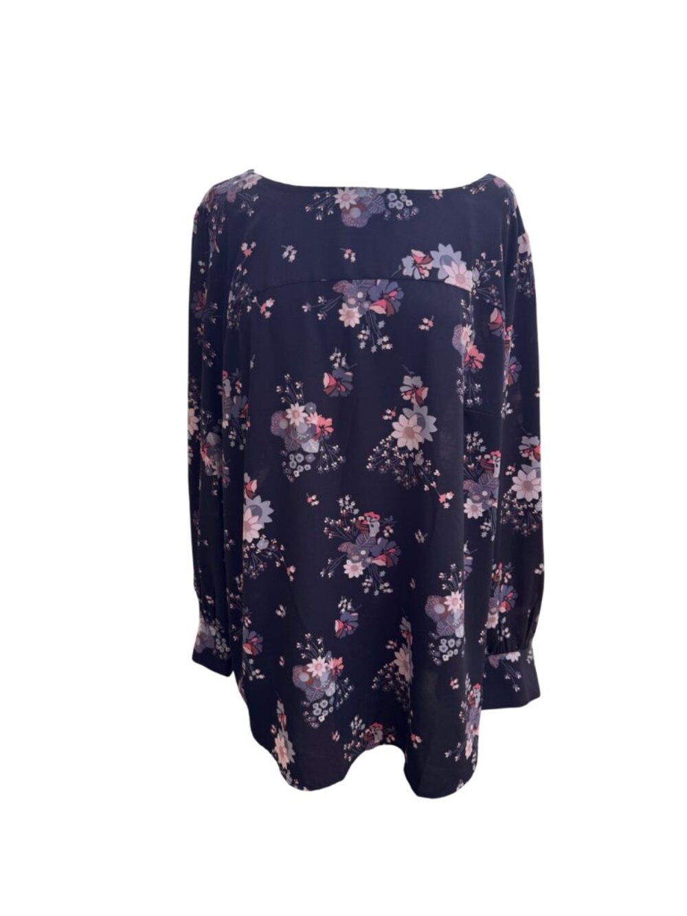 Loft Womens Floral Blouse Plus 20W Black Polyester Long-Sleeve Cut-Out Back New - Picture 16 of 16